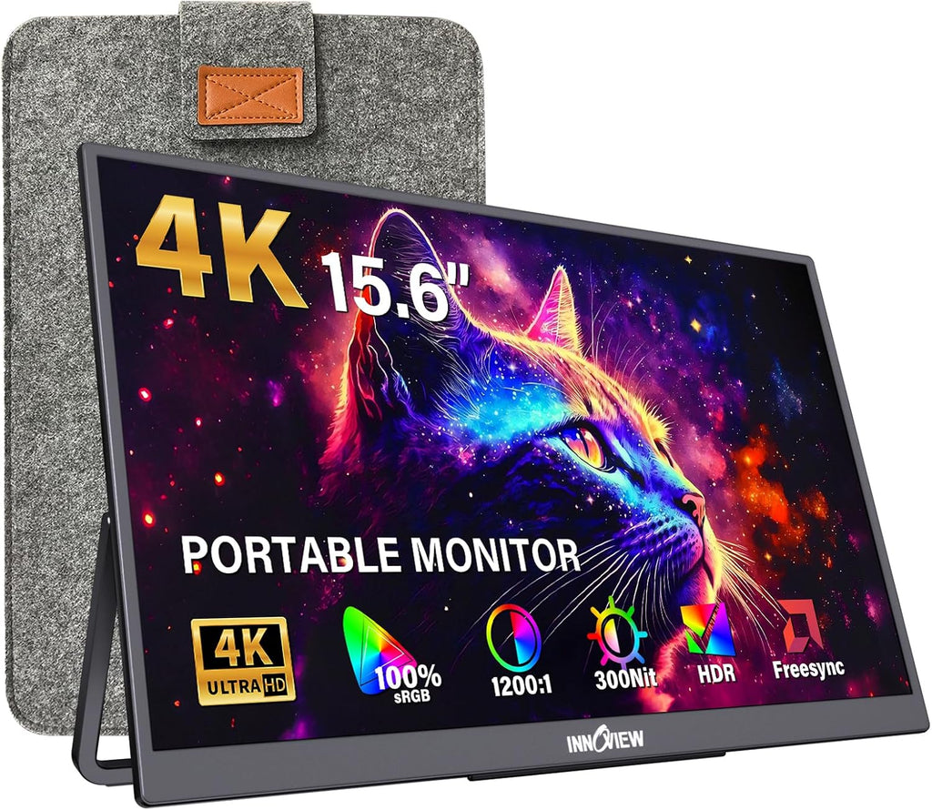 InnoView 15.6' Portable Monitor 60Hz 4K UHD 3840x2160 | 100% sRGB HDR | Travel Monitor with 2 USB-C & HDMI Ports | Second Screen for Laptop Mac PC Xbox PS5 Switch (Includes Adapter)