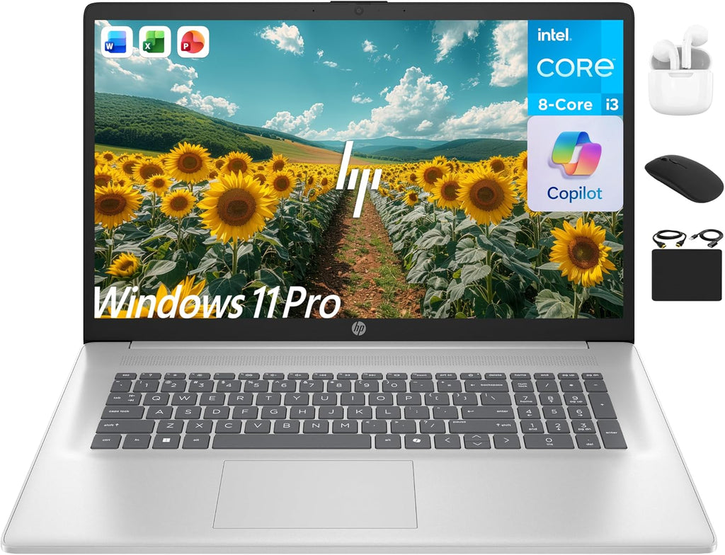 HP 17 Business Laptop, 17.3' HD+ Computer, Lifetime MS Office 2024, Copilot AI, 8-Core Intel i3 CPU, 16GB RAM, 1TB Storage (500GB SSD + 500GB Ext), Wi-Fi 6, HubxcelAccessory, Long Battery, Win 11 Pro