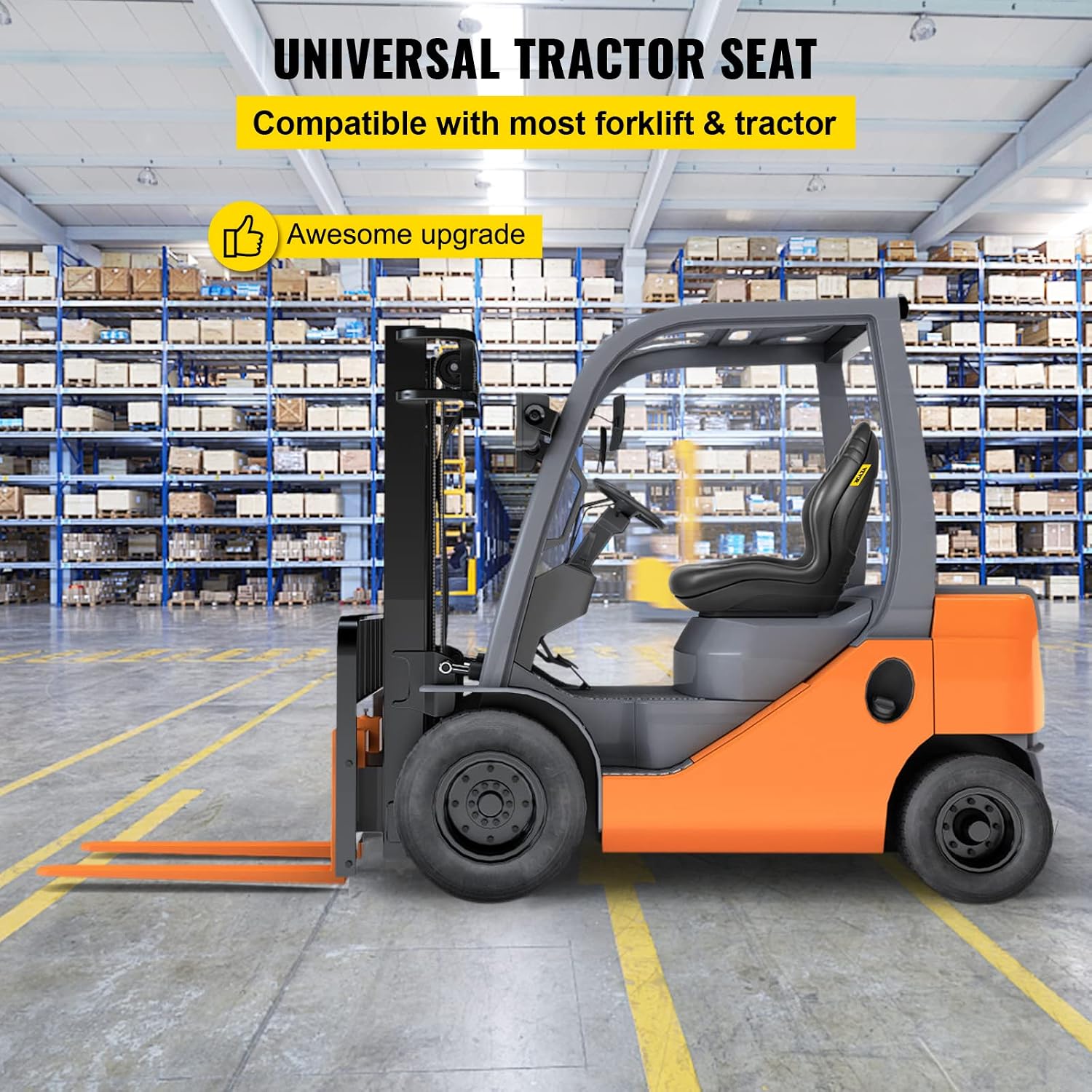 VEVOR Universal Tractor Seat Replacement 2 Pcs Compact High Back Mower Seat, Black Vinyl Forklift Seat, Central Drain Hole Skid Steer Seat with Mounting Bolt Patterns of 8' x 11.5' & 11.25' x 11.5'