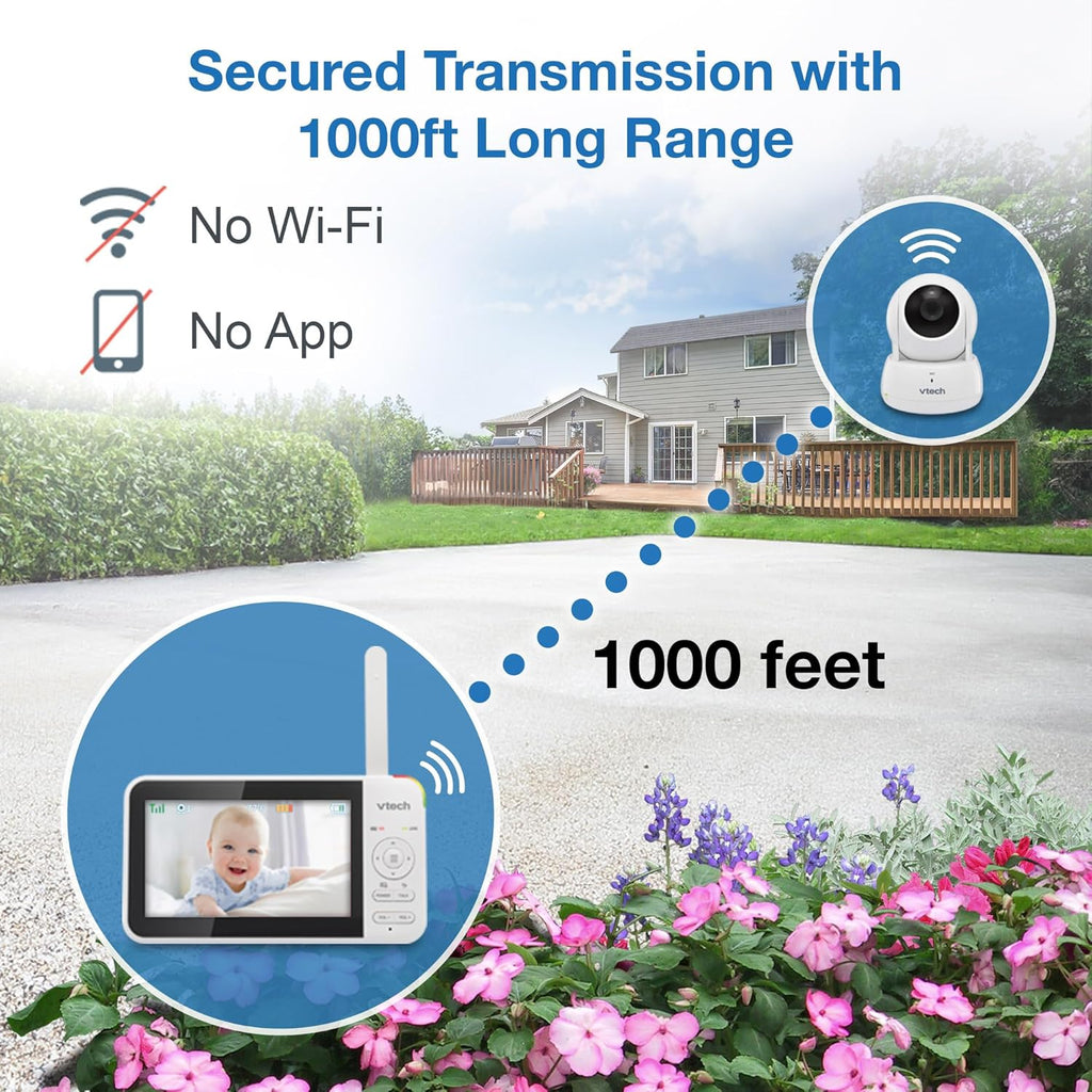 VTech VM924-3 5' Pan Tilt Zoom Video Baby Monitor with 3 Cameras – No WiFi, 17Hr Battery, 1000ft Range, Night Vision & Lullabies – Ideal for New Parents