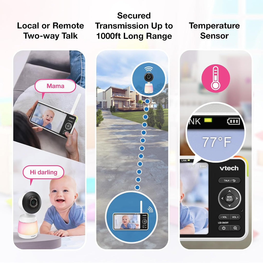 VTech Smart HD Plus Twin 2-Camera Smart WiFi Baby Monitor – 2K Cameras, 5.5' HD Split-Screen, 24X Zoom, Free App, Multi-Color Night Light