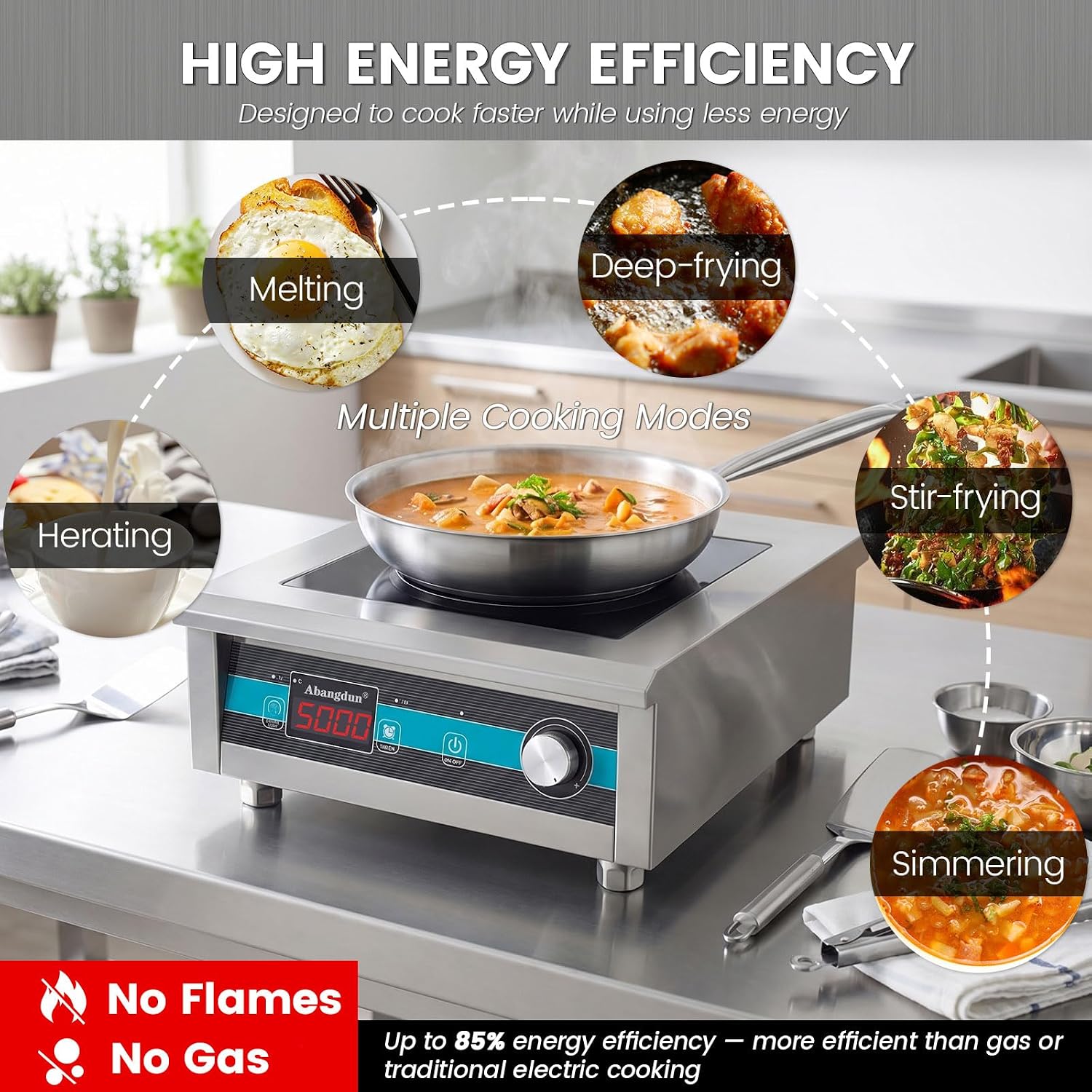 Commercial Induction Cooktop 5000W 190V~275V Electric Stove Commercial Range Countertop Burner with 18 Hour Timer Non Circulating Heating Portable Hot Plate for Restaurant&Hotel&Kitchen Use