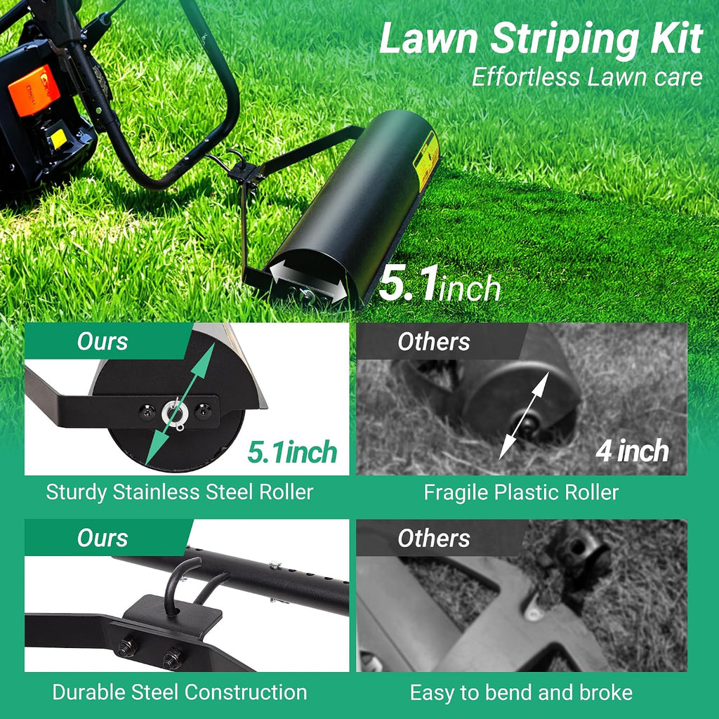 Suchtale Lawn Striping Kit for Push Mowers, Heavy-Duty Stainless Steel Roller, Universal DIY Lawn Striper with Large Easy-Fill Sand Port & Funnel, Adjustable Design, Fits Gas or Electric Lawn Mowers