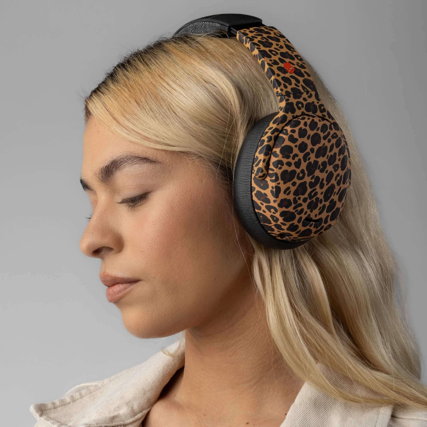 Skullcandy Crusher ANC 2 Wireless Over-Ear Bluetooth Headphones with Multi-Sensory Bass, Active Noise Cancelling, Up to 60 Hours Battery, Microphone for iPhone Android - Leopard