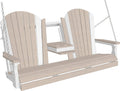 LuxCraft 5' Adirondack Hanging Front Porch Swing with Flip Down Console, Seats Up to 3, Outdoor Patio Swing Bench for Outside (Birch & White)