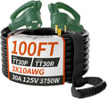 PlugSaf 100 FT 30 Amp RV Extension Cord Outdoor with Grip Handle, Flexible Heavy Duty 10/3 Gauge STW RV Power Cord Waterproof with Cable Organizer, NEMA TT-30P to TT-30R, Black-Green, ETL Listed