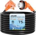 30 Amp 75 Feet RV Power Cord with 135° Designed Handle and Twist Locking Connector, Heavy Duty 10 Gauge STW Pure Copper Wire, NEMA TT-30P to L5-30R with Cord Organizer for RV Trailer Campers