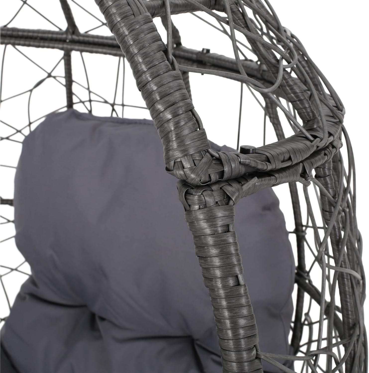 Wicker Egg Chair, Wicker Lounge Chair with Water Resistant Cushion, Indoor Outdoor Lounger for Patio, Backyard, Living Room (Dark Gray)
