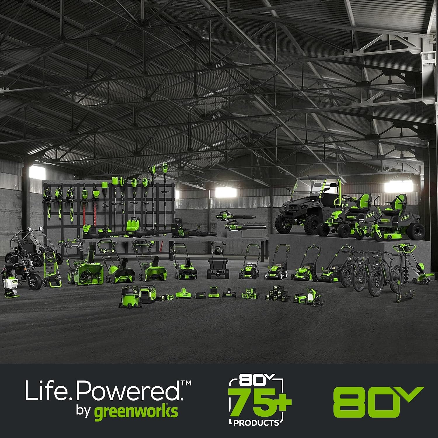 Greenworks 80V 42' Riding Lawn Mower (2 Acre, 32 HP Gas Equivalent, 5 MPH, Cargo Bin, Tow Up to 200 lbs.), (4) 5.0Ah Batteries (1,600 Wh Max) + Turbo Wall Charger