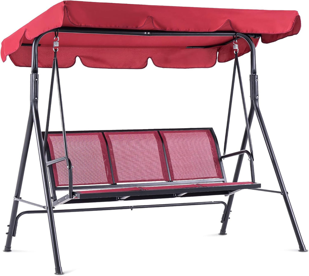 MCombo Outdoor Patio Canopy Swing Chair 3-Person, Steel Frame Textilence Seats Swing Glider, 4507 (Burgundy)
