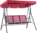 MCombo Outdoor Patio Canopy Swing Chair 3-Person, Steel Frame Textilence Seats Swing Glider, 4507 (Burgundy)