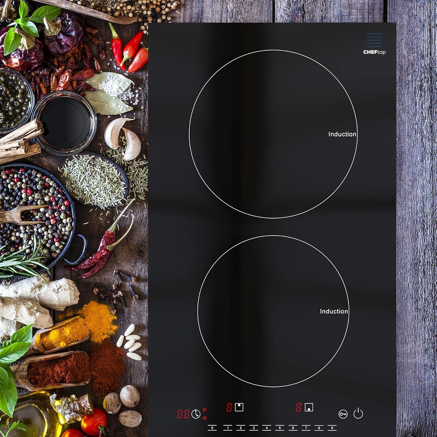 Cheftop Induction Cooktop Portable Induction Burners 120V Digital Ceramic Top with Kids Safety Lock,1800 Watt, Touch Sensor Control Multiple Cooking Zones & Levels (Double Vertical + Pan)