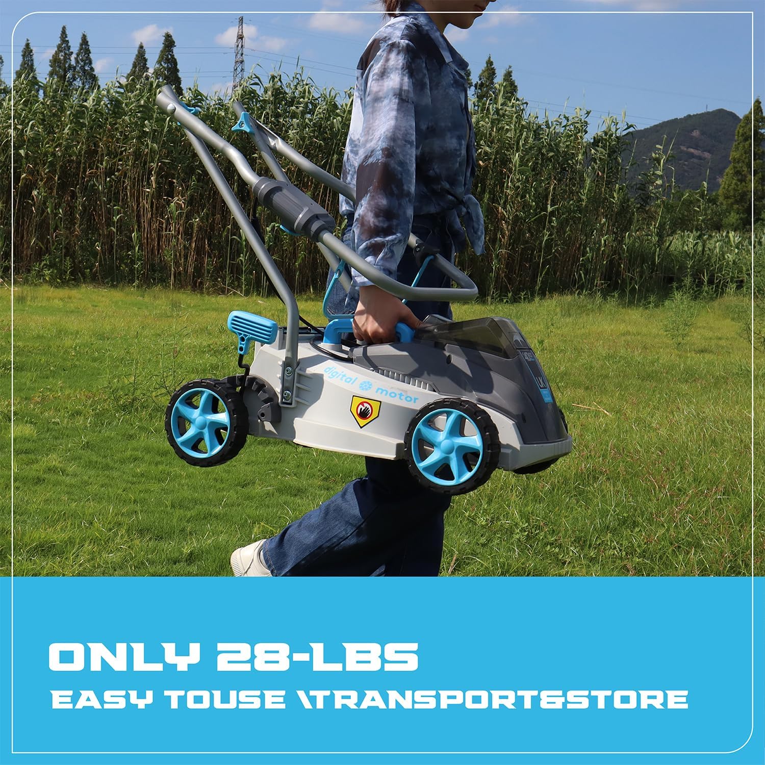 RB 40V 13-Inch Brushless Cordless Lawn Mower with 4.0Ah Lithium Battery & Fast Charger, 2-in-1 Lightweight Mower for Small Yards, Foldable Handle, 5 Cutting Height Adjustments