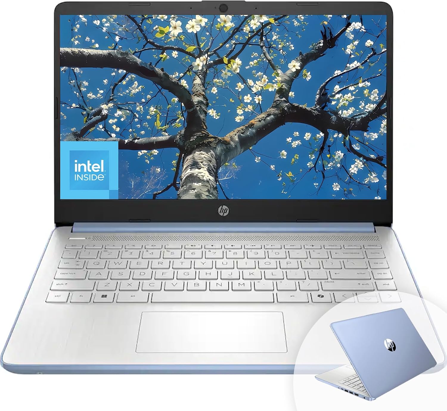 HP 14' HD Student Business Laptop, Intel Quad-Core N150, 8GB RAM, 128GB UFS, 1 Year Office 365, Webcam, HDMI, Bluetooth, WiFi, Win 11 Pro, Slim Design, Sky Blue