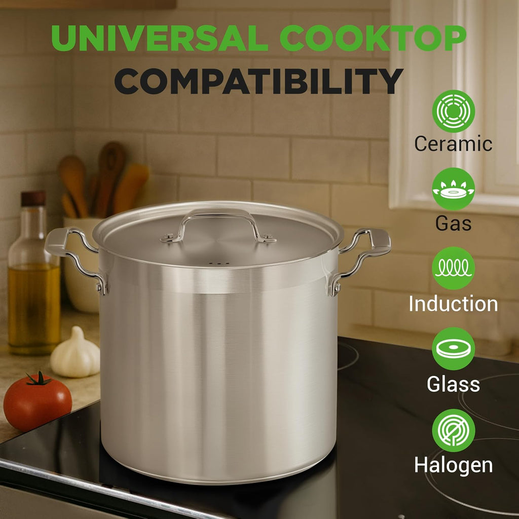 NutriChef Stainless Steel Cookware Stock Pot - 24 Quart, Heavy Duty Induction Soup Pot With Lid, Induction, Ceramic, Glass and Halogen Cooktops Compatible - NCSPT24Q