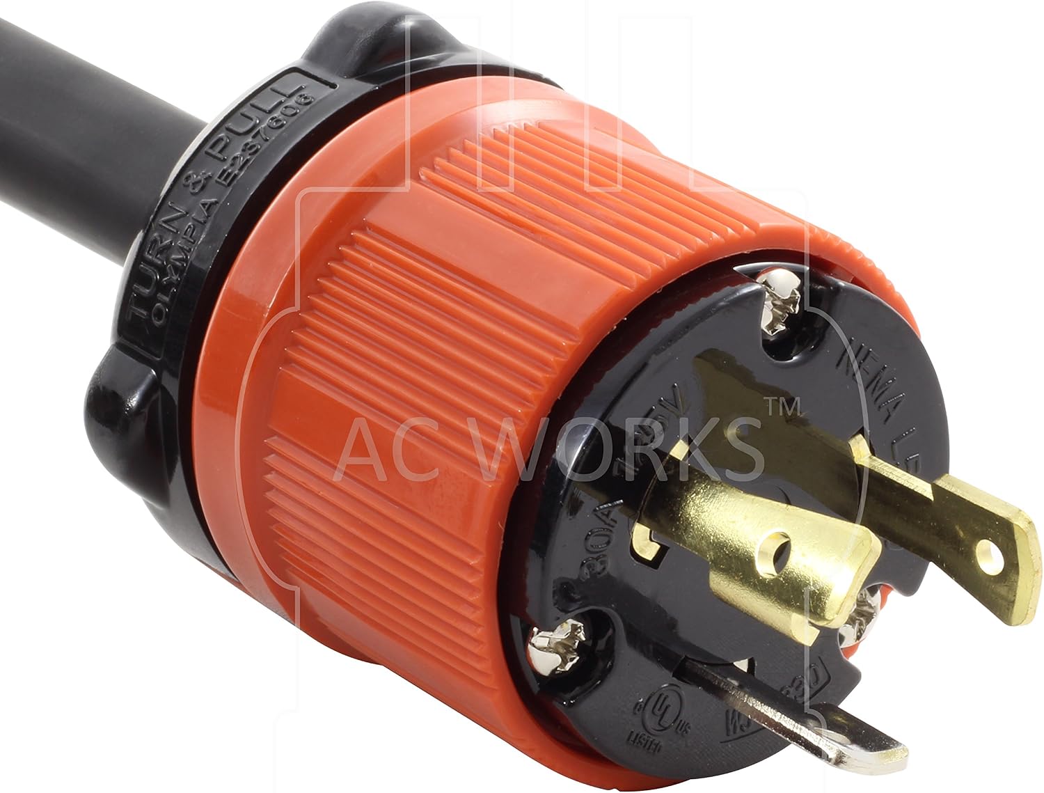 AC WORKS [L530PR] SOOW 10/3 3-Prong NEMA L5-30 30Amp 125Volt Generator Rubber Locking Extension Cord (100FT)