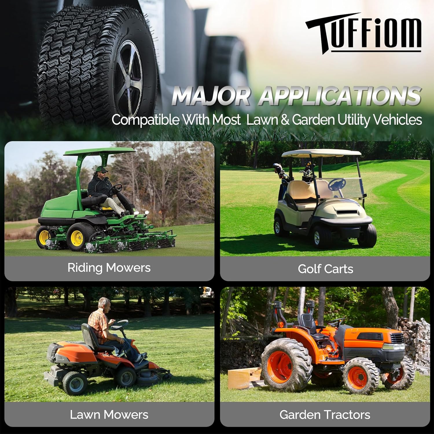 TUFFIOM 24x9.50-12 Lawn Mower Tires Set of 2, 4PR Turf Tire Lawn & Garden Tires, Compatible With Most Lawn & Garden Utility Vehicles, Tubeless