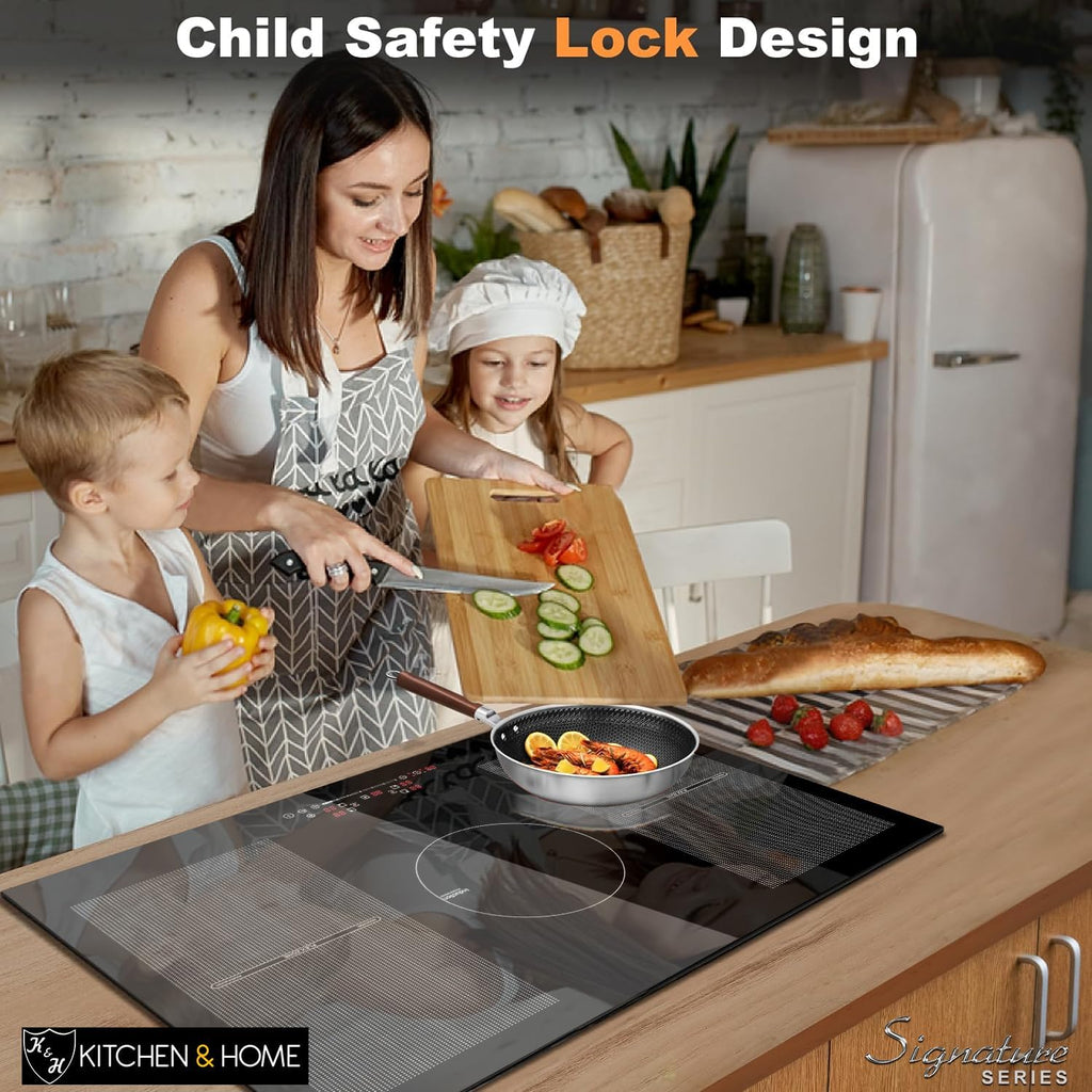 K&H 5 Burner Induction Cooktop - 36 Inch Built-In Electric Cermic Stove Top - 17 Heating Levels, 240V, 9400W High-Power Built-in Electric Stove Top - Child Lock, Timer & Touch Control - IN36-9400FLX