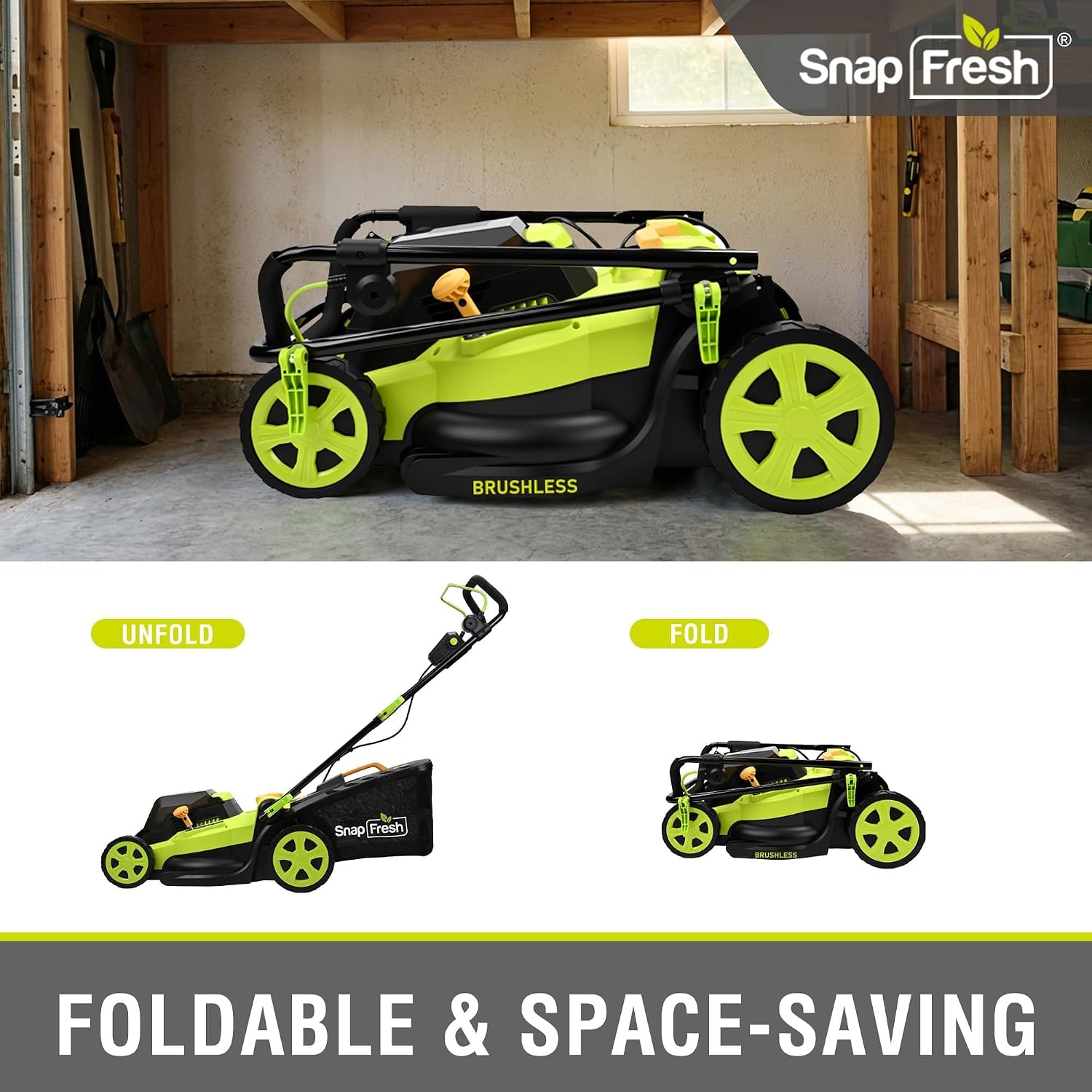 SnapFresh 40V 17' Brushless Lawn Mower – 2 x 5.0Ah Batteries Electric Cordless Push Mower with Fast Charger, 6-Level Height Adjustment, 45L Grass Bag, Lightweight Battery Powered Mower