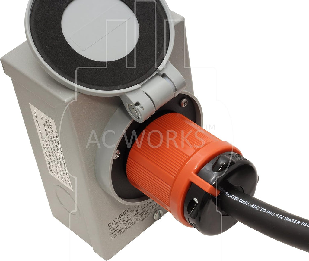 AC WORKS [L530PR] SOOW 10/3 3-Prong NEMA L5-30 30Amp 125Volt Generator Rubber Locking Extension Cord (75FT)