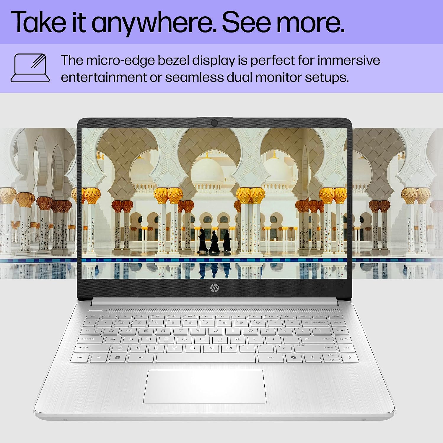 HP 14 inch Laptop, HD Touchscreen Display, Intel Celeron N4500, 4 GB RAM, 64 GB eMMC, Intel UHD Graphics, Windows 11 Home in S Mode, Natural Silver, 14-dq3550nr