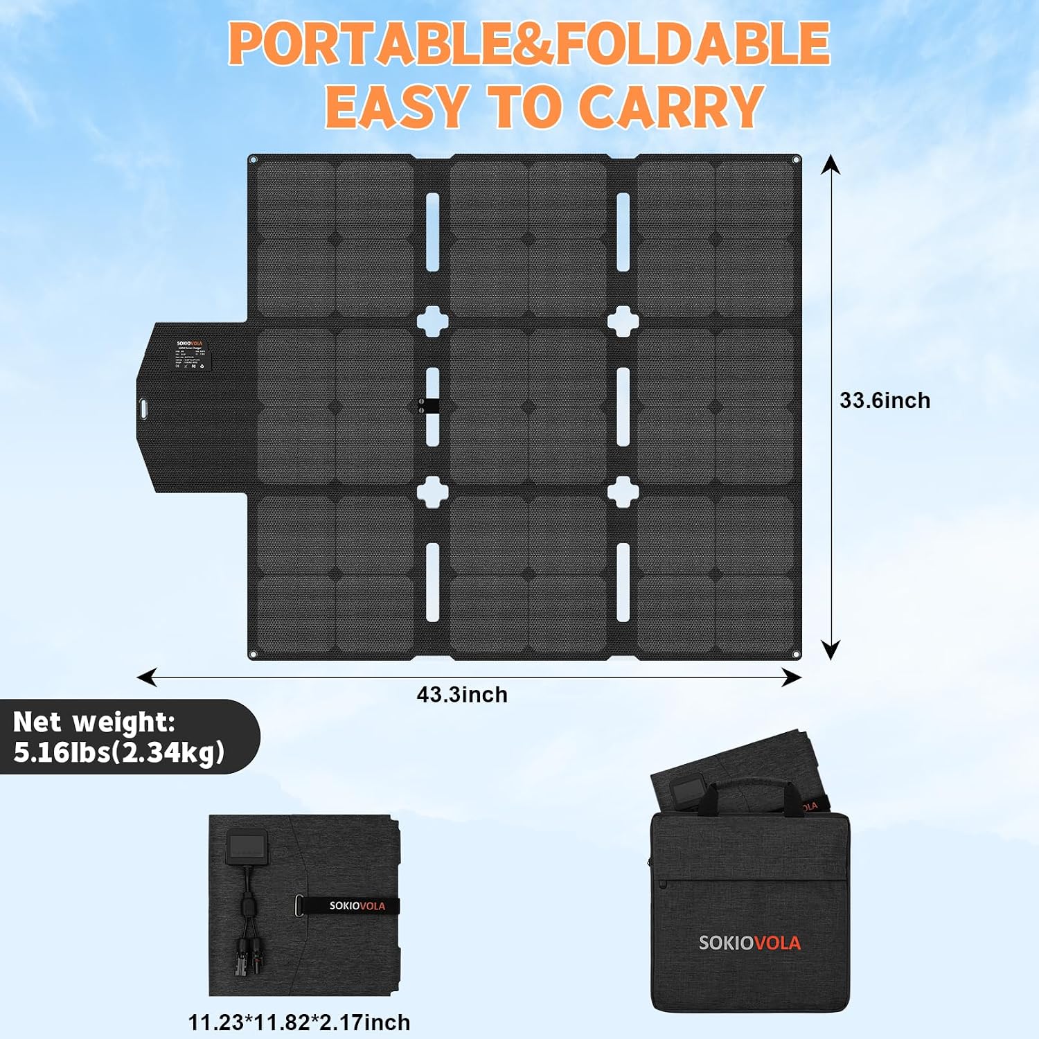 SOKIOVOLA 120W Foldable Solar Panel with MC-4 Connector Portable Solar Panel for Camping Folding Solar Panel Charger for Portable Power Station Laptops RV
