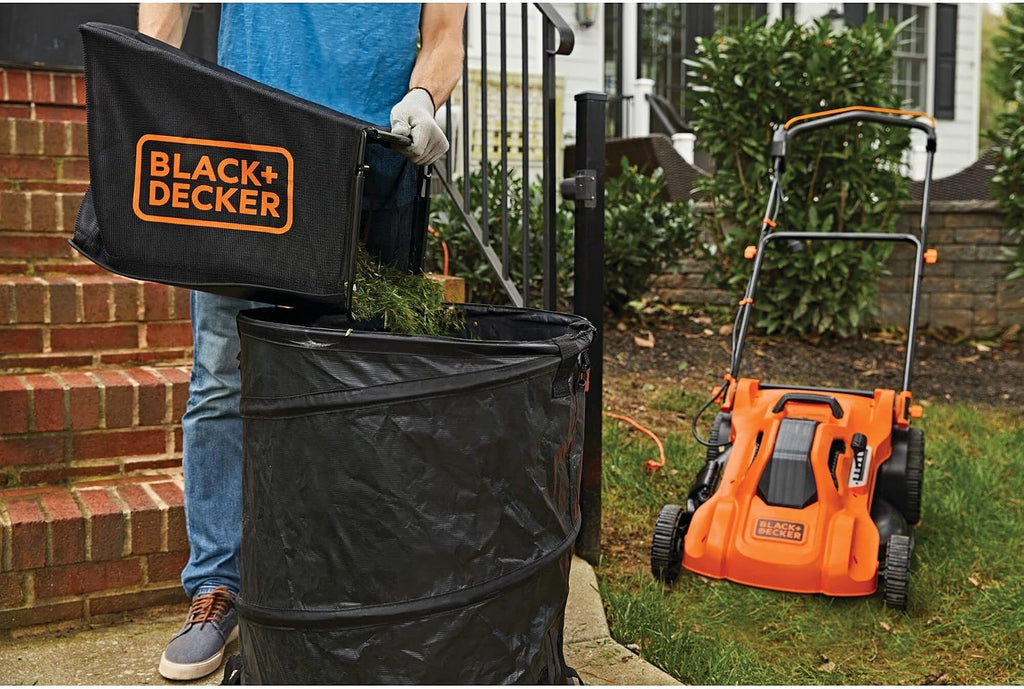 BLACK+DECKER Electric Push Lawn Mower, Corded, 13 Amp, 20-Inch Cutting Deck, 6 Setting Height Adjustment, Compact Storage, Collection Bag (BEMW213)