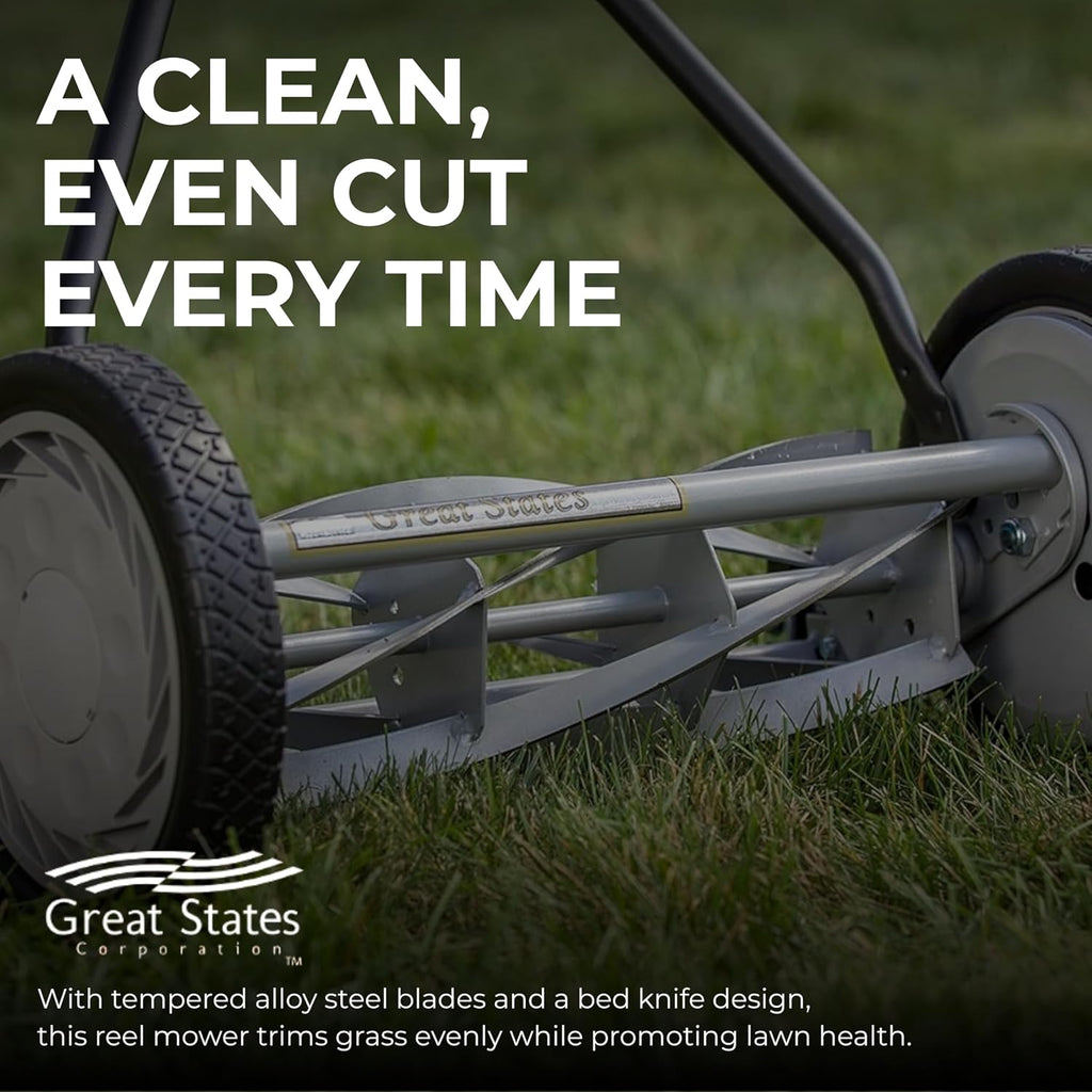 Great States 415-16 16-Inch Reel Mower Standard Full Feature Lawn Mower with T-Style Handle and Heat Treated Blades