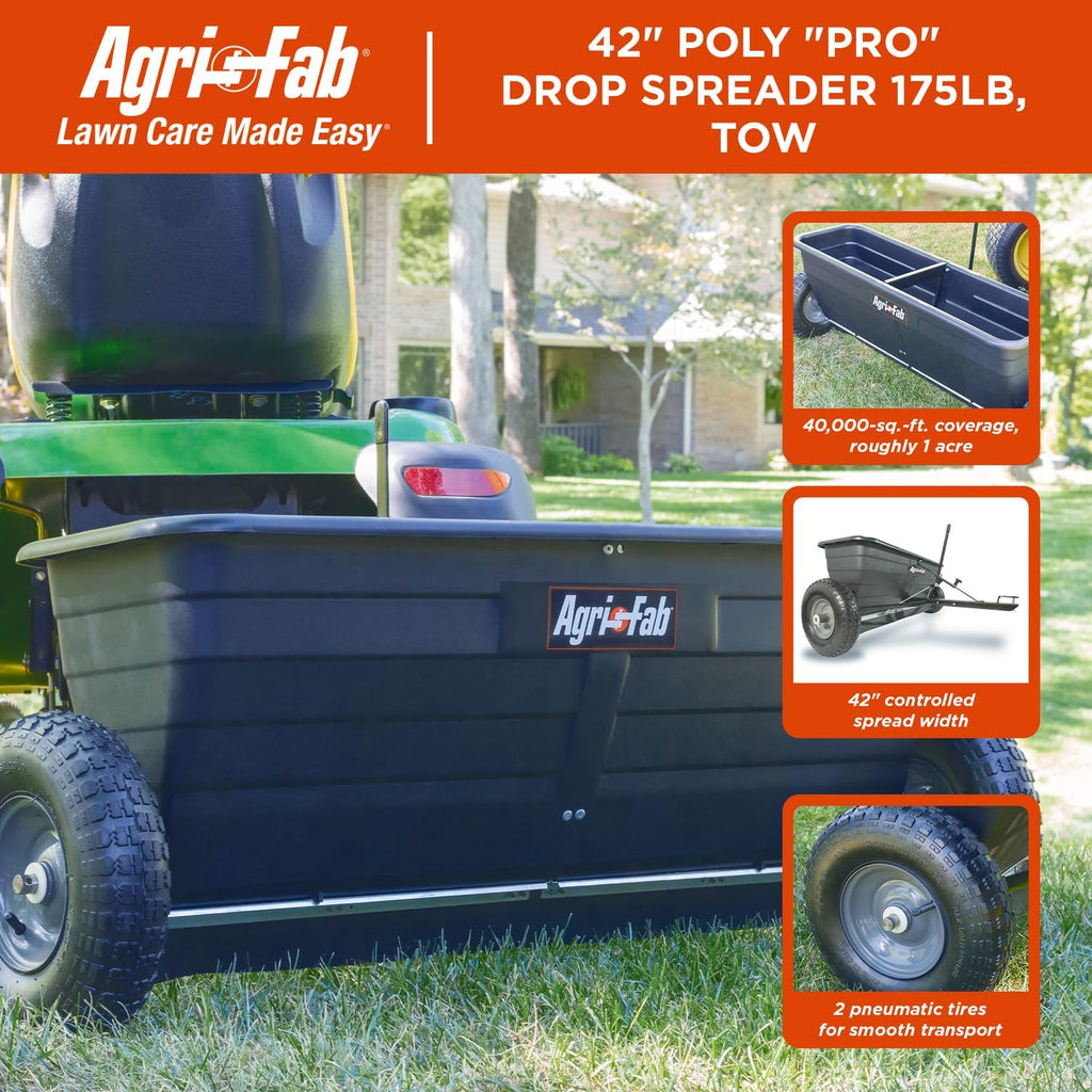 Agri-Fab 45-0288 175 lb. Tow-Behind Lawn & Garden Drop Spreader for Seed,Fertilizer, Salt, Ice Melt; Designed to Pull Behind Lawn & Garden Tractors