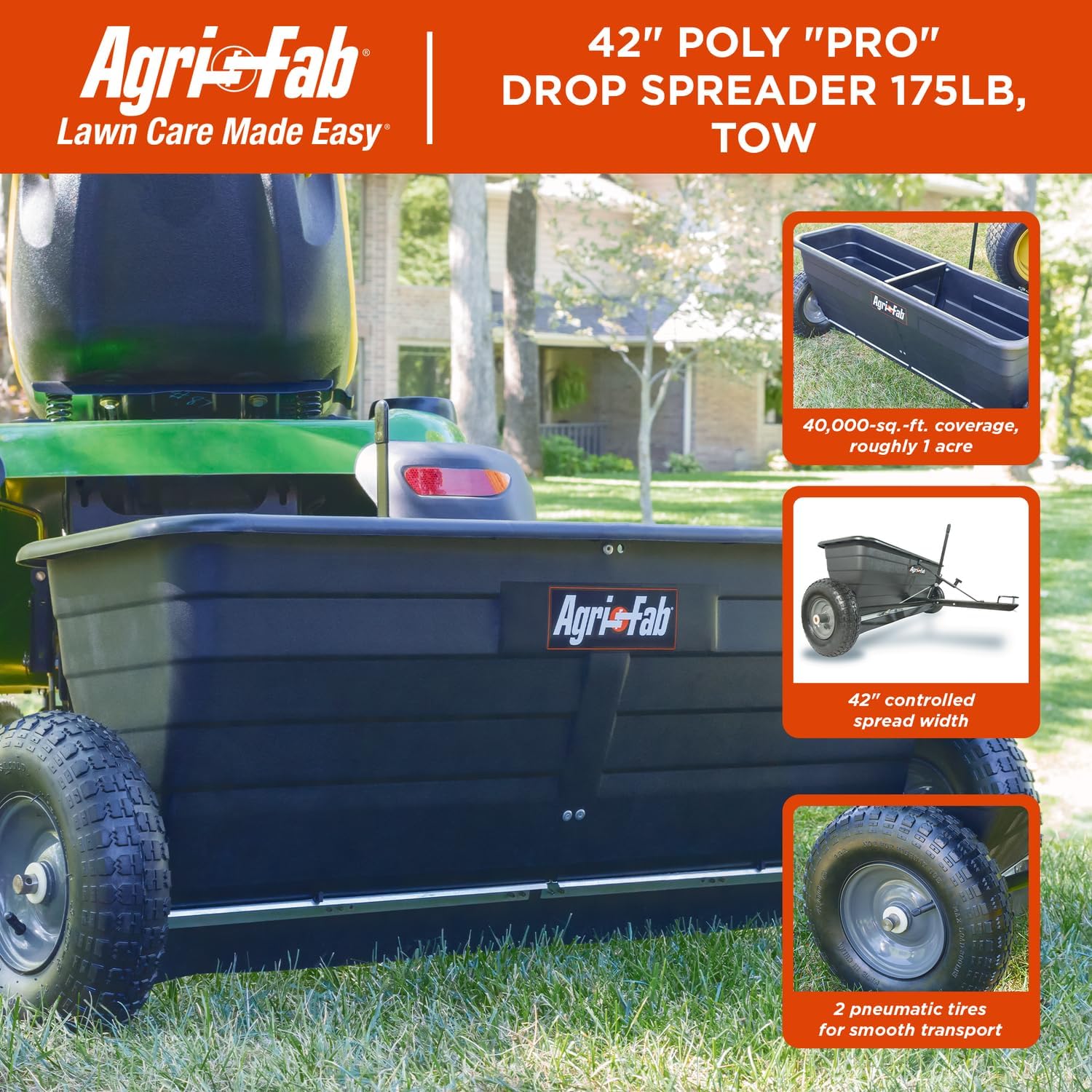 Agri-Fab 45-0288 175 lb. Tow-Behind Lawn & Garden Drop Spreader for Seed,Fertilizer, Salt, Ice Melt; Designed to Pull Behind Lawn & Garden Tractors