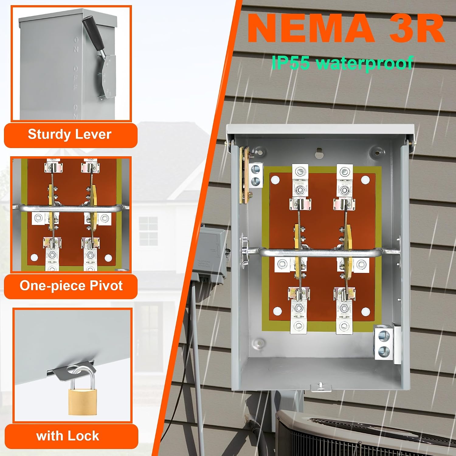 Upgraded 200 Amp 2 Pole Manual Transfer Switch, 120/240-Volt 48,000-Watt Transfer Switch for Home Generator, Meeting NEMA 3R Standards for Outdoor and Indoor, with Integrated Neutral