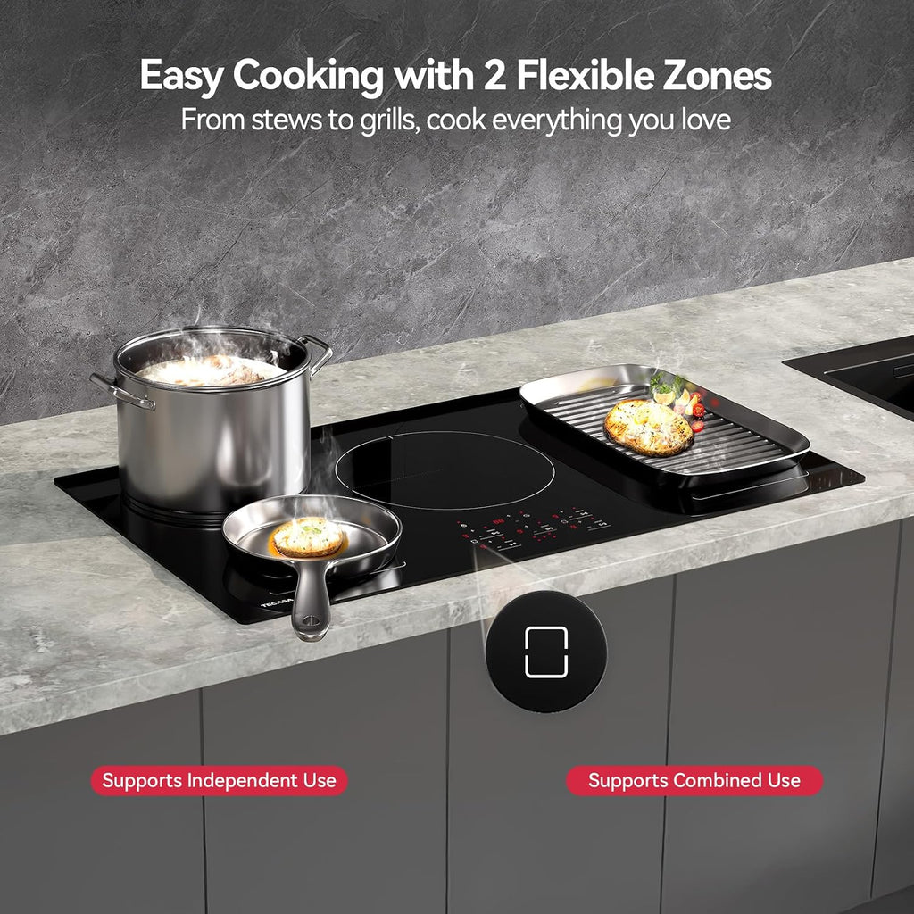 36 Inch Induction Cooktop 10800W, TECASA Built-in Electric Stove with 5 Boost Burners, Compatible with Magnetic Cookwares, Timer & Child Safety Lock, 9 Power Levels