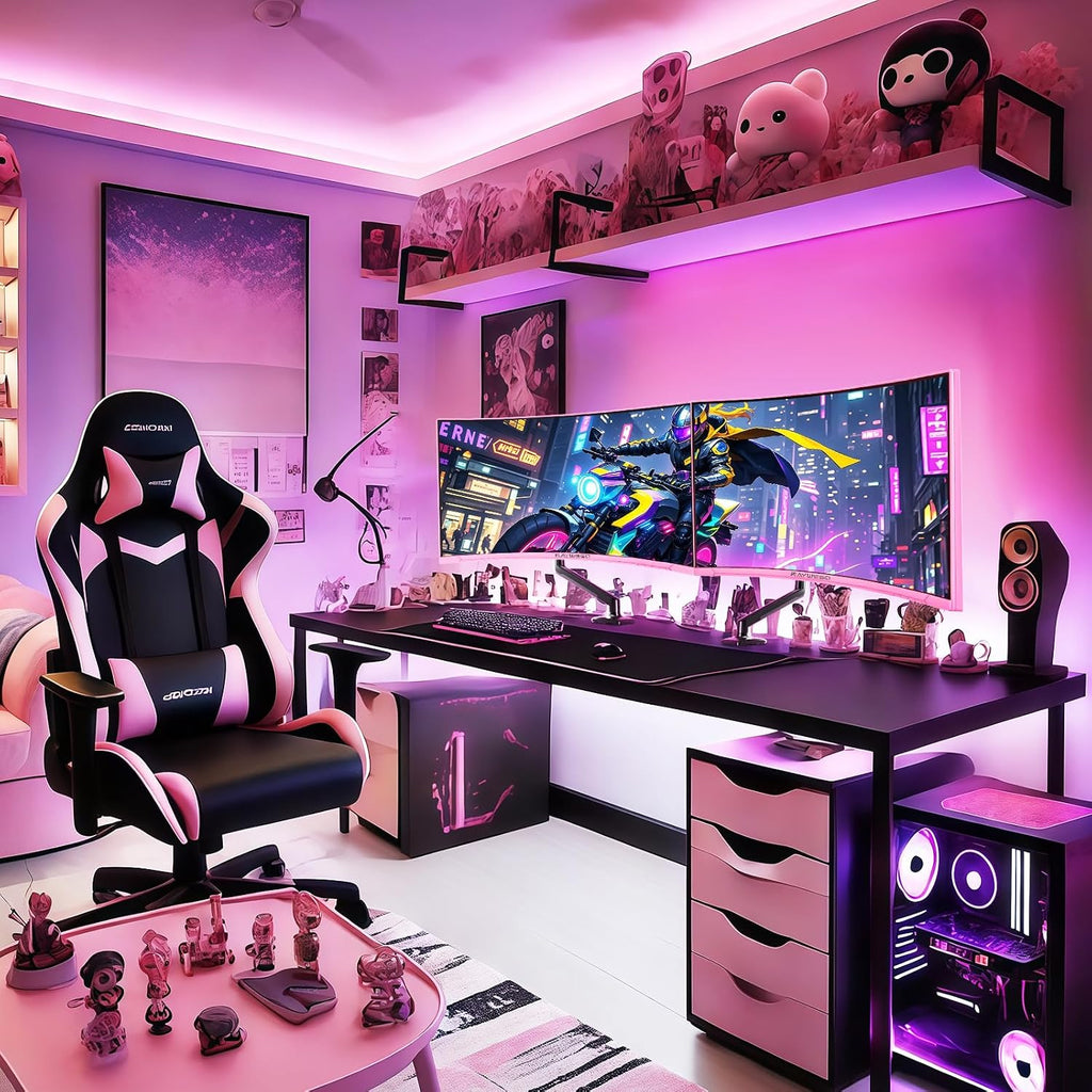 Raywego Pink Curved Gaming Monitor 180Hz with RGB Backlight,1080P Gaming Monitor 27 inch,4000:1 Contrast Ratio,FreeSync Crosshair/Timer/FPS/RTS,Tilt Adjustable(DP Cable Included)