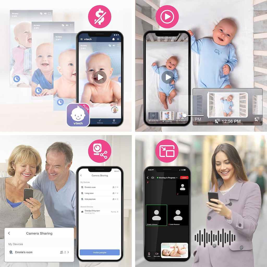 VTech Smart HD Plus WiFi Baby Monitor – 2K Camera, 5.5' HD IPS Screen, 24X Pan Tilt Zoom, Multi-Color Night Light, Free App