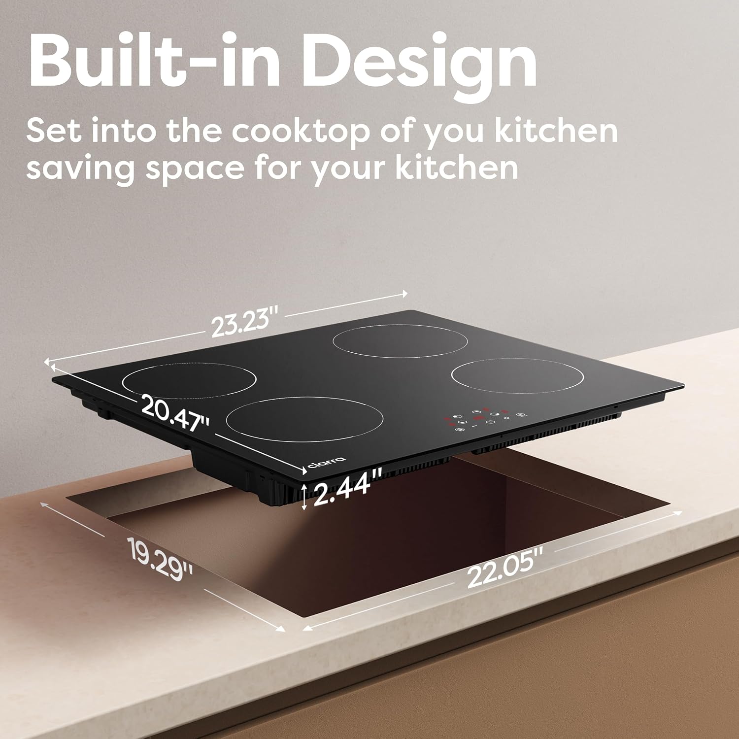 CDV 6000W Built-in Induction Cooktop 4 Burners, 24 Inch Electric Cooktop Touch Control Ceramic Glass Plate 9 Power Levels Fast Heating Child Safety Lock