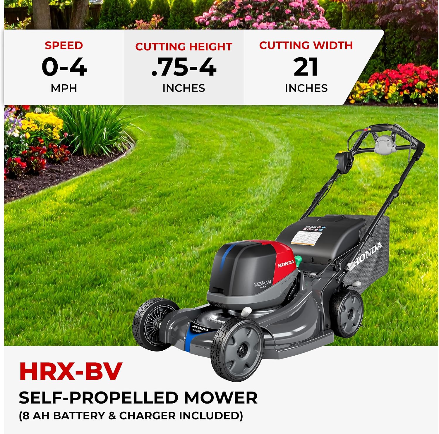 Honda HRX-BV 21-Inch Walk Behind Battery Powered Lawn Mower, Variable Speed Self Propelled Lawn Mower with 2.2 Bushel Capacity, Easy-Off Grass Bag, Clean Cuts in Thick and Tall Grass (HRX217YXBVKA4)