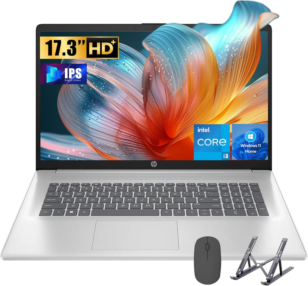 HP 17 Laptop, Intel Core i3 N305 Processor, 8-Cores,16GB RAM, 512GB SSD,17.3' HD Display, Numeric Keypad, 720p Camera, Long Battery Life, Windows 11 Home, Alpacatec Accessories, Silver