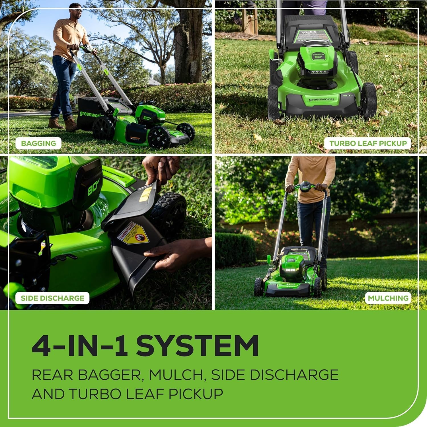 Greenworks 80V 21' Cordless Battery Push Lawn Mower w/ 4.0Ah Battery & Charger String Trimmer Tool only Kit