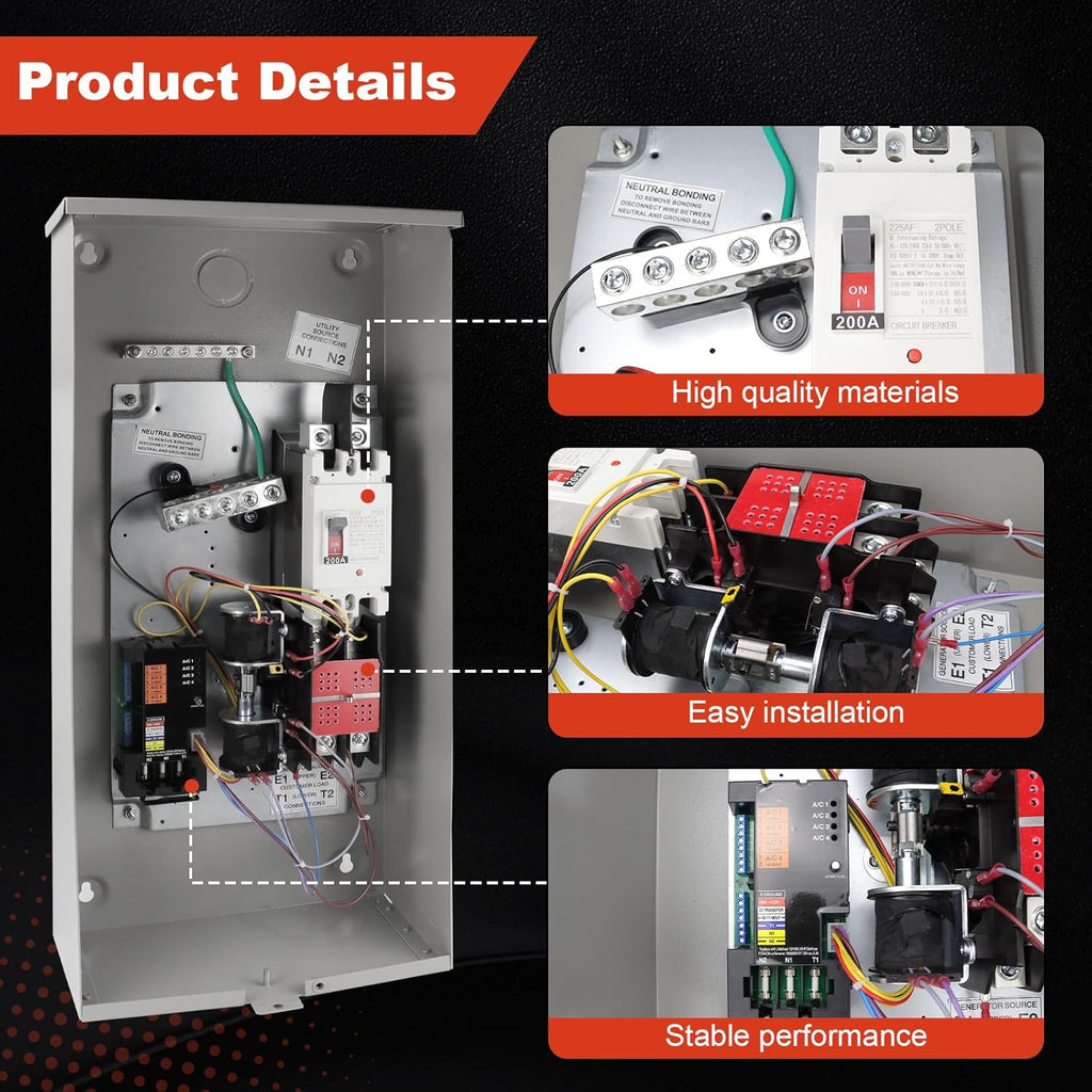 200 Amp Single Phase Generator Automatic Transfer Switch Compatible with Generac RXSW200A3,Power Management for Outdoor and Indoor Use, Service Entrance Rated, NEMA 3R Aluminum Enclosure 120/240 V