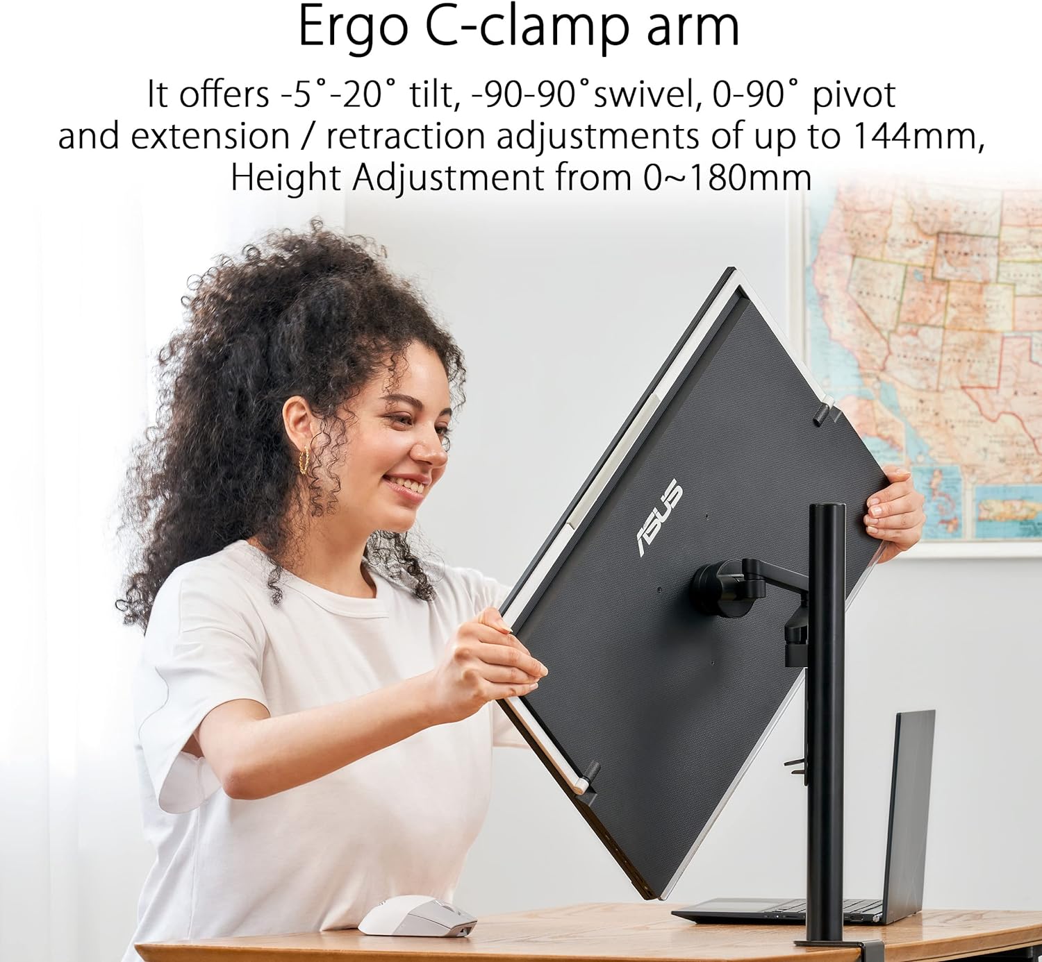 ASUS ZenScreen 24' (23.8' viewable) 1080P Portable USB-C Monitor (MB249C) - FHD, IPS, Eye Care, Speakers, Multi-Stand Design, Kickstand, C-clamp Arm, Partition Hook, Carrying Handle, WFH Monitor