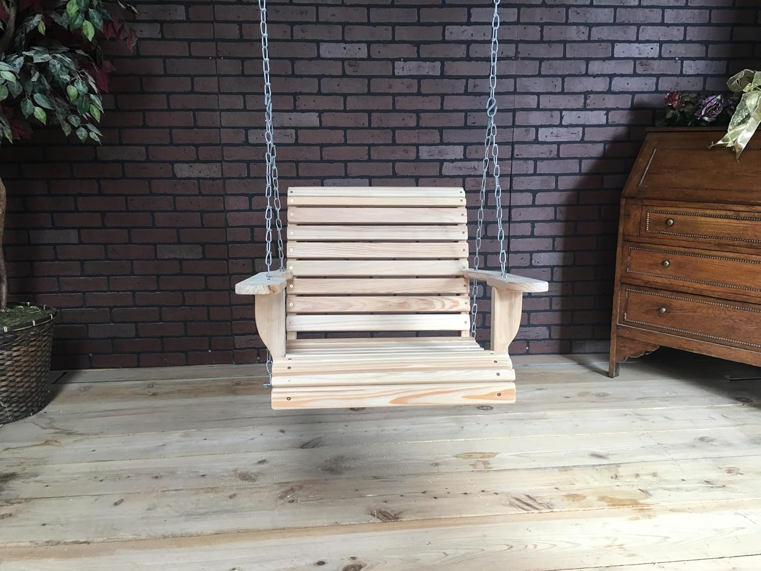 2FT Cypress Roll Porch Swing Made in USA with Hanging Hardware and Cup Holders