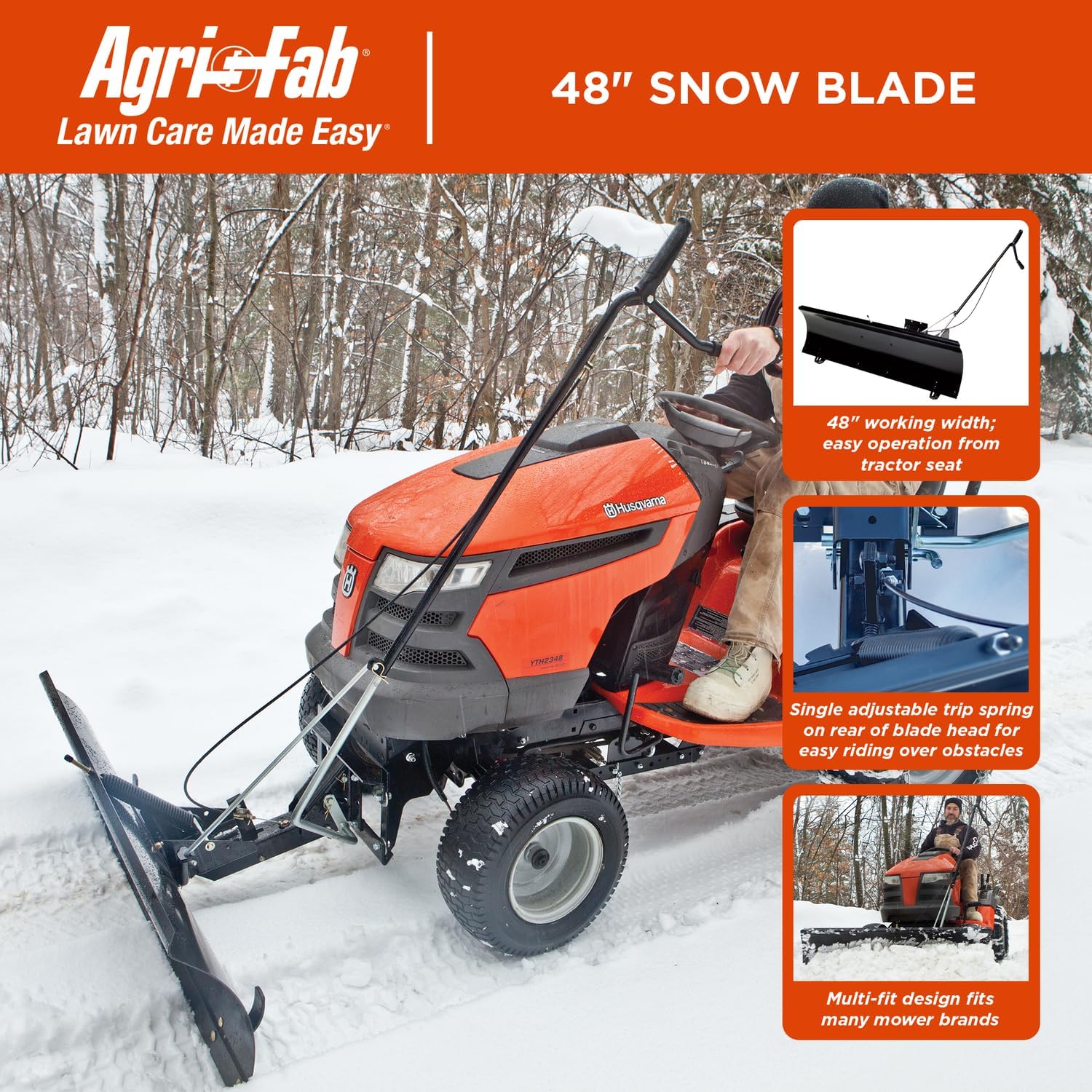 Agri-Fab LBD48D 48 Inch Front Mount Universal Snow Plow Blade; Fits many Lawn and Garden Riding Lawn Mowers/Tractors