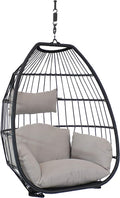 Sunnydaze Oliver Hanging Egg Chair with Seat Cushions - Black Resin Wicker Frame with Gray Polyester Cushions - 48-Inch