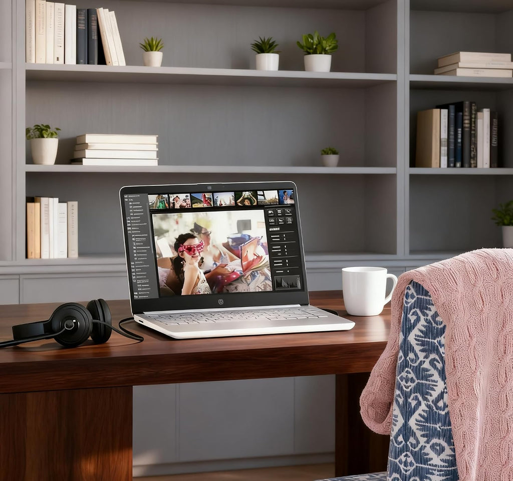 HP 14' HD Laptop - Intel Celeron, 8GB RAM, 64GB eMMC - Lightweight & 12H Battery, Sleek Design with Multiple Ports, Webcam/Mic for Business/Students/Tourists - Microsoft 365 Included, Snowflake White