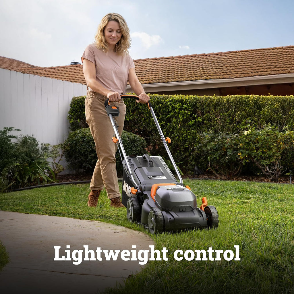 WORX Cordless Lawn Mower, 14' 40V Electric Mower with Brushless Motor, Lightweight 2 in 1 Push Lawn Mower with 6-Position Height Adjustment for Small Yards, 2 Batteries & Charger Included, WG735