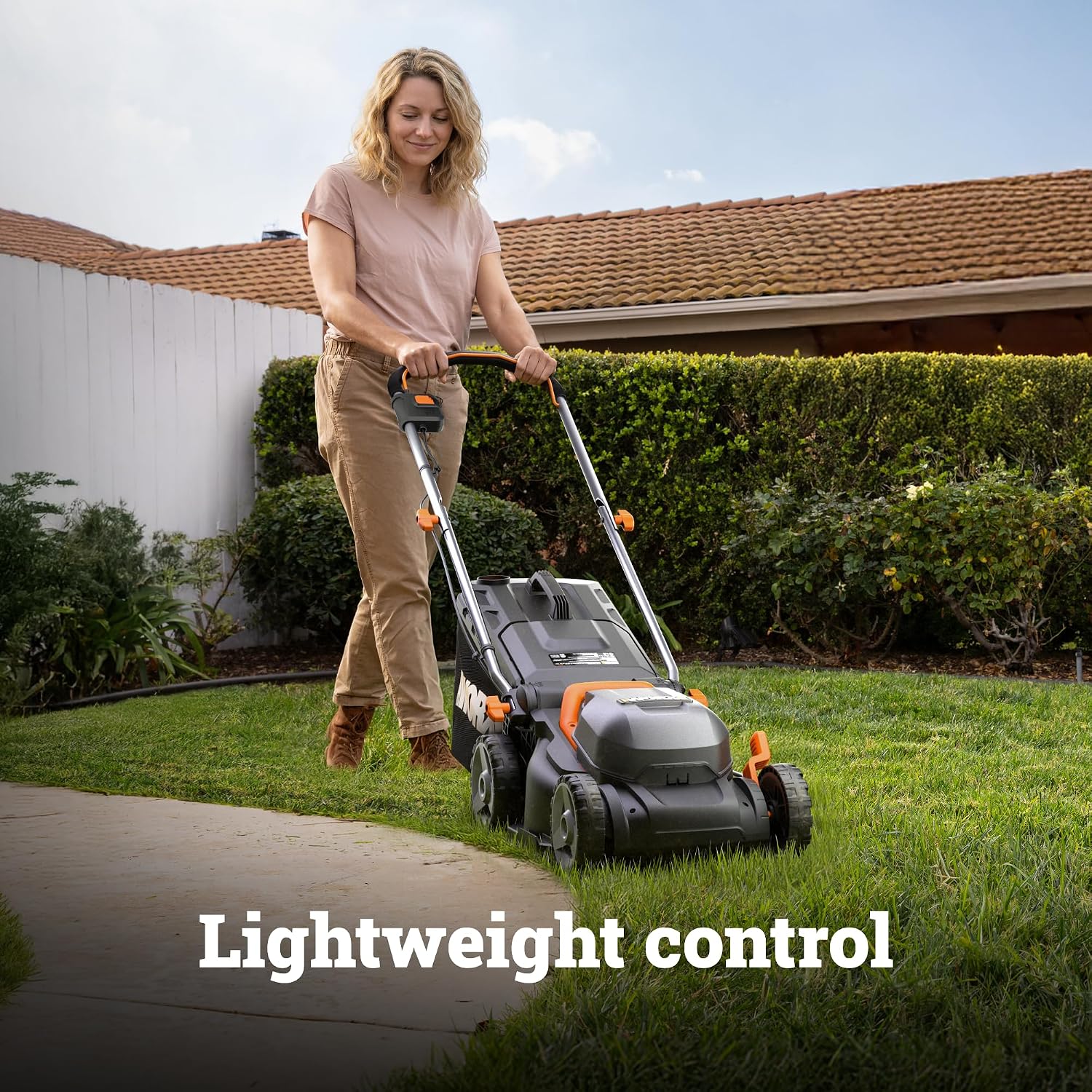 WORX Cordless Lawn Mower, 14' 40V Electric Mower with Brushless Motor, Lightweight 2 in 1 Push Lawn Mower with 6-Position Height Adjustment for Small Yards, 2 Batteries & Charger Included, WG735
