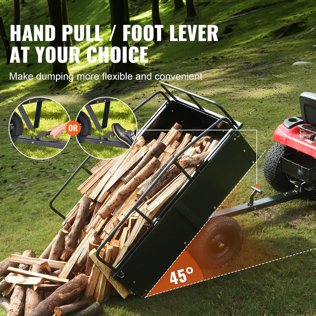 VEVOR Heavy Duty ATV Trailer Steel Dump Cart, 750 lbs 15 Cubic Feet, Garden Utility Trailer Yard Trailers with Removable Sides for Riding Lawn Mower Tractor