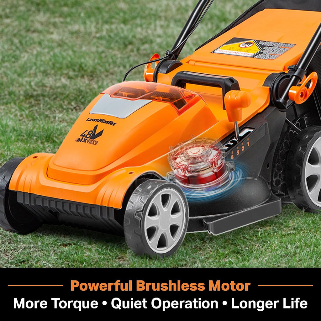 LawnMaster CLMF4815E 48V MAX 15-inch Brushless Cordless Lawn Mower with 2X24V MAX 4.0Ah Battery and a Dual Charger