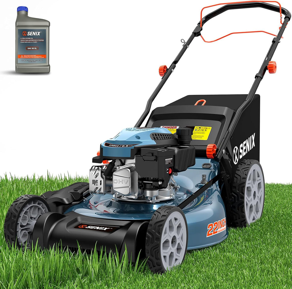 SENIX 22' Self-Propelled Gas Lawn Mower, Gas Powered Lawn Mower,170cc 4-Cycle Engine, Easy Start, 3-in-1 Mulching Bagging Side Discharge, 6 Cutting Height(1.25' - 4'), Durable Steel Deck,Foldable