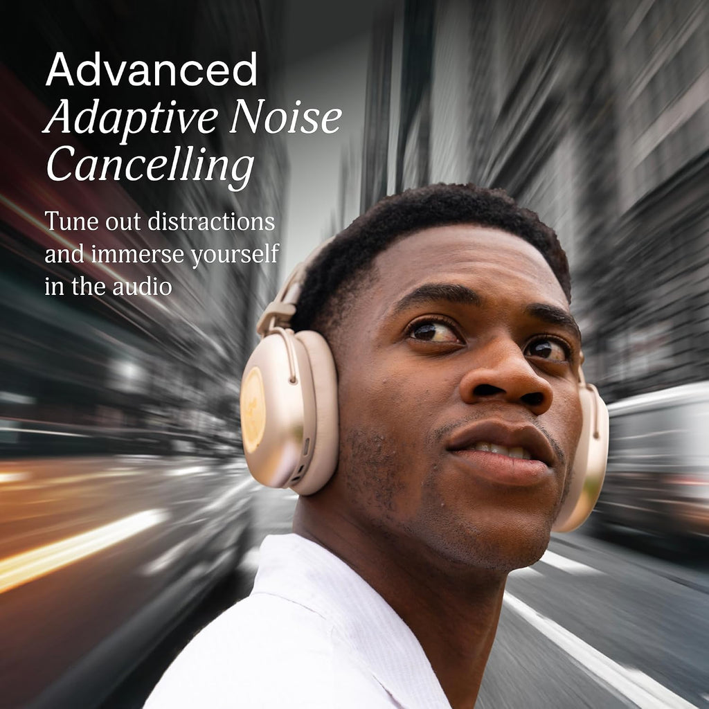 House of Marley Positive Vibration Rebel Wireless ANC Headphones - Over Ear Bluetooth Earphones with Adaptive Noise Cancelling, 130 H Playtime, IPX5, Sustainable Materials (Cream)